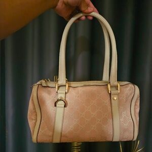 Low start- GUCCI Abbey Boston Hand Bag Pink Ivory GG Canvas